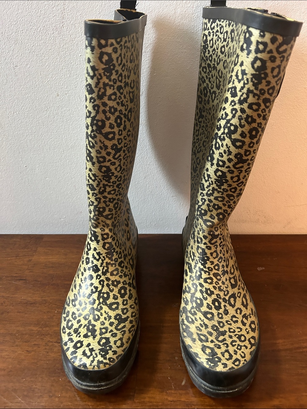 Leopard-Print Tall Rain Boots in Gold and Black